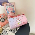 Cute pink cartoon cylindrical crossbody bag with bunny and strawberry prints for girls - Pink Rabbit