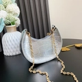 Silver crescent moon shoulder bag with crocodile pattern and pearl handle for girls - Without Handle / Silver