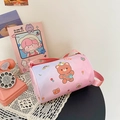 Pink gradient cylinder crossbody bag for girls featuring a cute cartoon bear print - Pink Bear