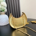 Mini golden crescent handbag for girls featuring crocodile texture and elegant pearl handle - Without Handle / Gold