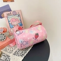 Pink cartoon strawberry cylinder crossbody bag for girls with cute rabbit print - Pink Strawberry