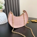 Pink faux leather half-moon mini bag for kids with crocodile pattern and gold chain - Without Handle / Pink