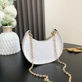 Mini white crescent crossbody bag with faux crocodile pattern and golden chain strap - Without Handle / White