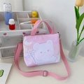 Roze cartoon beer canvas schoudertas met verstelbare riem en handvat voor meisjes - Beer Roze