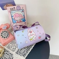 Children's cylinder crossbody bag featuring cute cartoon rabbit prints in gradient purple - Purple Rabbit