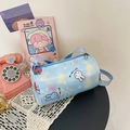 Cute light blue cylindrical cartoon bag with rabbit prints and adjustable strap - Blue Strawberry