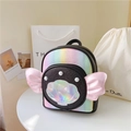 Mochila de lentejuelas para niñas con concha holográfica y alas rosas en PU - Negro