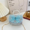 Bolso azul de lentejuelas para niña con lazo de encaje y asa de perlas imitación - Estilo 1 Azul