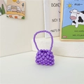 Handmade purple pearl beaded mini handbag with chain strap for girls summer fashion - Short Strap Style / Purple