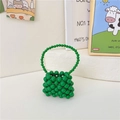 Mini borsa fatta a mano in perle verde erba per bambine con catena e manico tondo - Stile Con Tracolla Corta / Verde