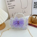 Girls' purple tweed pearl handbag with sequin bow and gold chain strap accessory - Style 2 White