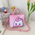 Sac bandoulière en toile rose pour fille avec motif licorne et poignées de transport - Cheval Rose