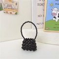 Borsa a mano da bambina in perle nere intrecciate a mano con manico perlato - Stile Con Tracolla Corta / Nero