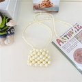 Mini borsa di perle bianche per bambine con tracolla e design di perle intrecciate - Stile Con Tracolla Lunga / Bianco avorio