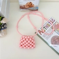 Mini borsa rosa fatta a mano con perle e tracolla elegante per bambine e ragazze - Stile Con Tracolla Lunga / Rosa