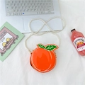 Cute peach-shaped crossbody bag with orange patent leather and pearl chain strap - Orange