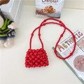 Mini borsa a tracolla rossa fatta a mano con perle per bambina con catena intrecciata - Stile Con Tracolla Lunga / Rosso