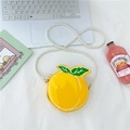 Yellow peach patent leather girl's crossbody bag with elegant white pearl chain - Yellow