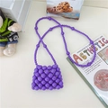 Mini borsa a tracolla viola fatta a mano con perle in resina per bambine e ragazze - Stile Con Tracolla Lunga / Viola