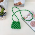 Mini borsa a tracolla verde con perline per bambine con perle intrecciate a mano - Stile Con Tracolla Lunga / Verde