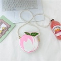 Cute pink and white peach-shaped crossbody bag with pearl chain and shiny patent finish - White