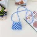 Mini borsa a tracolla azzurra fatta a mano con perle per bambine e tracolla di perline - Stile Con Tracolla Lunga / Blu