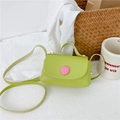 Mini green PU leather crossbody bag for girls with a pink contrast button and gold hardware - Green