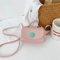 Pink PU leather mini crossbody bag for girls with green button and gold rivets - Pink