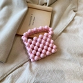 Chic macaron pink beaded handbag for girls with pearl-style resin beads and round handle - Pink