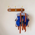 Blue canvas lightweight kids backpack with stylish brown straps and yellow drawstring - Blue