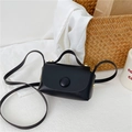Classic black leather mini square crossbody bag for girls with gold stud hardware details - Black