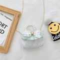 Sac à main en dentelle blanche pour filles avec poignée en perles et nœud élégant - Style 1 / Blanc
