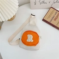 Marsupio beige per bambini con tasca arancione rotonda e ricamo bianco lettera R - Arancione