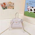Mini sac à main blanc pour filles en cuir grainé avec bandoulière chaîne dorée - Blanc