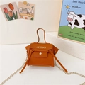 Mini sac à main orange en cuir grainé pour filles avec bandoulière chaîne dorée - Marron