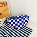 Blauw-witte dambord canvas borsttas voor kinderen met verstelbare schouderriem - Blauw