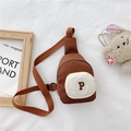 Marsupio marrone in tela per bambini con ricamo P e tasca bianca con zip - Marrone
