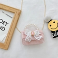 Sac à main rose en dentelle pour filles avec poignée perle et nœud élégant - Style 2 / Rose