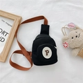 Sac bandoulière enfant en toile noire avec broderie lettre P et sangle contrastée - Noir