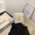 Fashionable white pearl mini square bag for girls with chain strap and gold clasp - Cube Gold Buckle