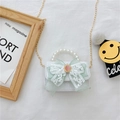 Sac à main blanc pour filles avec nœud en dentelle verte et poignée en perles - Style 2 / Blanc