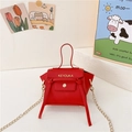 Mini borsa rossa a tracolla per bambine con trama litchi e catena dorata - Rosso