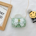 Mini sac bandoulière pour filles en dentelle vert clair avec poignée en perles - Style 2 / Vert