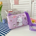 Purple canvas cylindrical crossbody bag with cute cartoon rabbit and strawberry prints - Purple Rabbit