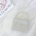 Handmade white pearl crossbody bag for girls featuring a rectangle beaded flap design - Large