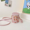 Pink cherry print mini bucket bag for girls with adjustable shoulder strap - Pink