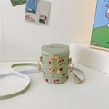 Mini mint green cherry print bucket bag for girls with adjustable shoulder strap - Green