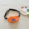 Vibrant orange kids sports waist bag with blue Lzm patch and black adjustable strap - Orange