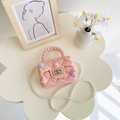 Rosa Silikon-Handtasche mit Rautenmuster und süßen 3D-Cartoon-Anhängern für Mädchen - Rosa