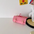 Pink cylindrical mini handbag for girls with gold buckles and detachable shoulder strap - Rose Red